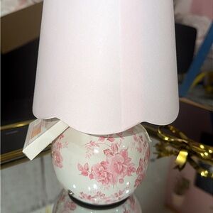 Pink Floral Ceramic Table Lamp with Pink Shade